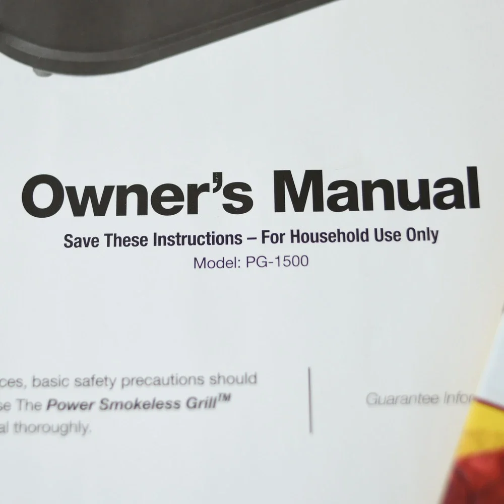 Power XL Smokeless Grill PG-1500 FDR Owners Manual & Recipes Griddle Guide Only
